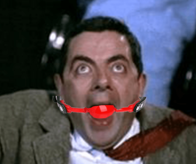 Mr. Bean in his ball gag during the opening number