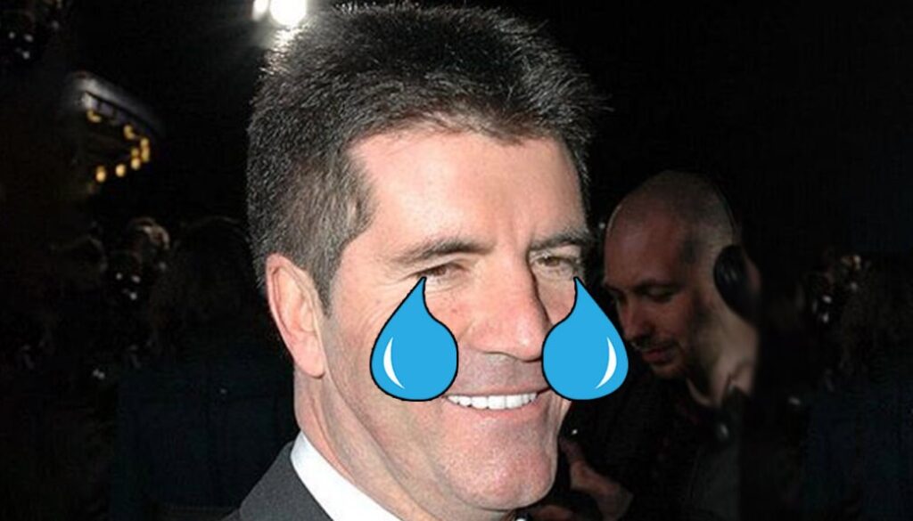 Simon Cowell with tears after his performance flops.